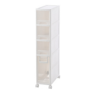 夾縫抽屜收納櫃 4層, 36 x 16 x 81cm, 白色, 附滑輪