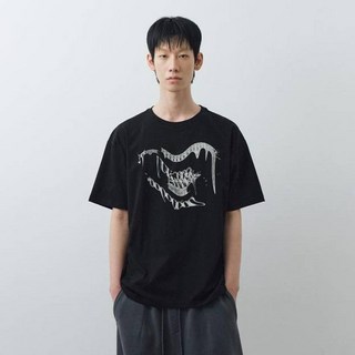 Melting Logo圖案T恤 BU25STS01, 黑色