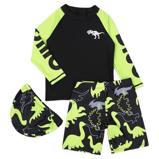 Yubly 男童 Peutaki 萊姆恐龍圖案長袖短褲防曬泳衣套裝