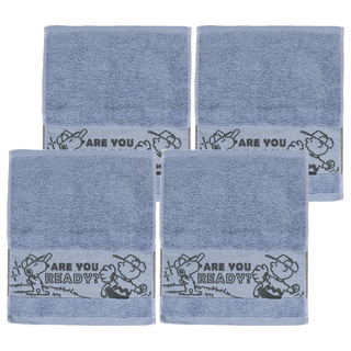 MORINO 摩力諾 SNOOPY史努比素色緞檔緹花方巾 SN114, 藍色, 4條