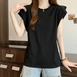 MEICHEL 女款透氣純棉雙線反摺袖短袖T恤 10128