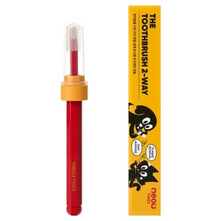 미우타임즈 반려동물 더 투웨이 초소형 초미세모 칫솔 157 x 6 mm + 실리콘 손가락 칫솔 53 x 23 mm 세트, 빨간색(칫솔), 1세트