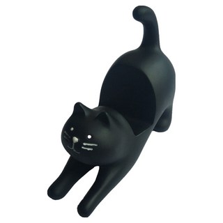 HOHOO 木製貓咪智慧型手機桌上型動物角色支架, 1個, 黑貓伸懶腰