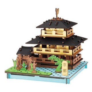 Hacomo PUSU 3D系列 紙模型 療癒系DIY拼圖 益智玩具, 京都鹿苑寺, 1組, 150片
