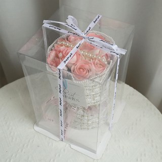 Mini嚴選 小香風香皂花束禮盒 附透明禮盒 + 燈飾 CN0349-C 9朵, 漸變粉色, 1盒