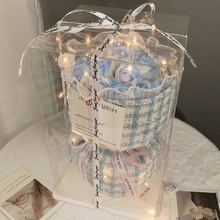 Mini嚴選 小香風香皂花束禮盒 附透明禮盒 + 燈飾 CN0349-I 19朵, 漸變藍色, 1盒