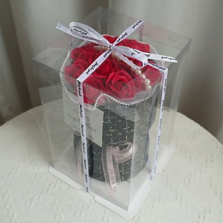 Mini嚴選 小香風香皂花束禮盒 附透明禮盒 + 燈飾 CN0349-A 9朵, 紅色, 1盒