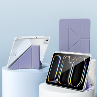 ANTIAN 2024 帶筆槽智慧休眠喚醒透明Y折平板皮套/蜂窩散熱矽膠保護套, 星雲紫, 1個