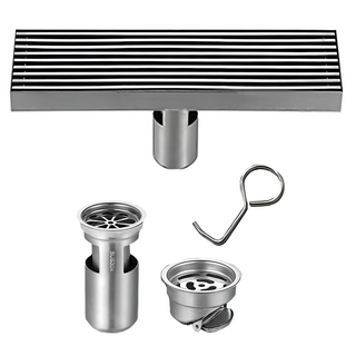 WIDE VIEW 不鏽鋼防臭直排地漏 附配件 20 x 8cm，快速排水，防臭防蟲，浴室地漏首選, 1個