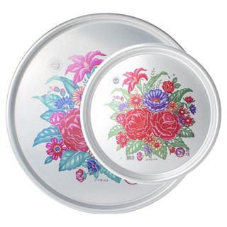 復古懷舊圓形鋁製牡丹花紋托盤, 1套, 混合顏色