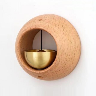 療癒門鈴 圓形原木磁吸式門口迷你鈴, 米色
