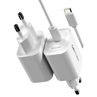 EDITOR PD 25W 아이폰 갤럭시 고속 c타입 충전기 + 케이블 세트, 1세트, 화이트