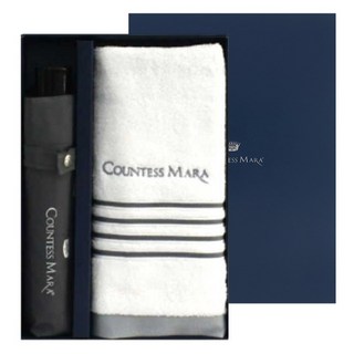 COUNTESS MARA 松月毛巾 CM 四線 洗臉毛巾 150g 30支棉紗 + 三折碰擊布雨傘 禮盒組, 1套, 隨機出貨