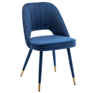 E-home Richie里希直紋絨布腳包金邊休閒餐椅 UH016B-bl 藍色, 1個