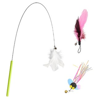 펫츠몬 고양이 플라잉 롱 와이어 낚싯대 + 리필 3종 세트, 혼합색상, 1세트