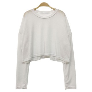 플랜데이 여성용 텐밀 린넨 크롭 긴팔 티셔츠