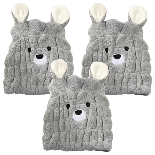 小麥購物 動物乾髮帽 Y577 59g, 灰色熊熊, 3個