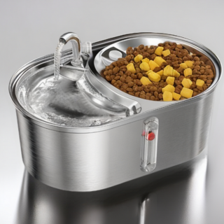 IPSKY 304不銹鋼雙碗飲水機 3L 寵物餵食器, 1台, 銀色