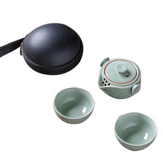 오후반차 컴팩트 휴대용 다도 도자기 세트, 1세트, teapot + teacup 2p + minibag, lightblue
