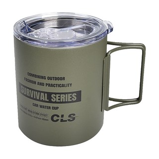 CLS 摺疊304不鏽鋼雙層杯 附杯蓋 320ml, 軍綠色, 1個