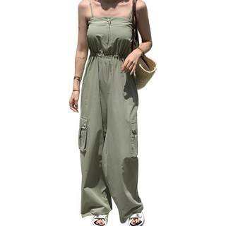 ViVEMO 抽繩細肩帶夏季工裝連身褲 10664