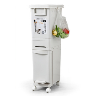 夾縫3層分類垃圾桶 32L, 26 x 36 x 84cm, 白色, 附滑輪