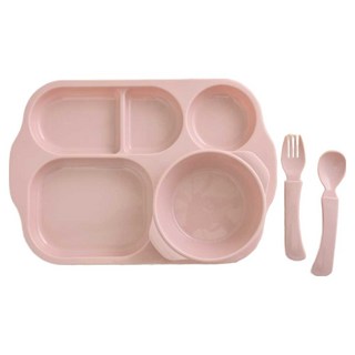 팬톤홈퍼니싱 CMYK 유아용 이유식 유치원 그릇 용기 식판세트, 인디핑크, 5구 식판 + 스낵볼 + 숟가락 + 포크, 1세트