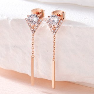noid-b 女款黃銅醫療鋼針大鋯石V字長條垂墜耳環