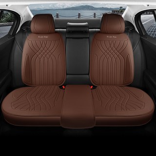 리버폭스 2025년형 럭셔리 풀커버 타공 뒷자석 가죽 차량용방석 + 등커버 세트, 브라운, 1세트