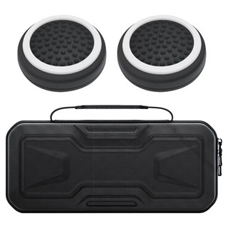 SPACE SHIELD Sony PS Portal PlayStation Portal 相容 EVA 硬殼收納包 + 線條浮雕矽膠搖桿帽 2件組, 1套, 黑色, 單一商品