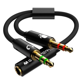 구스페리 4극 이어폰 마이크 Y형 연장 AUX 케이블, 블랙, 1개