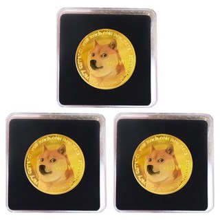 BIEBIO 紀念幣模型硬幣 + 專用盒套組, 8 金色(狗狗幣), 3套