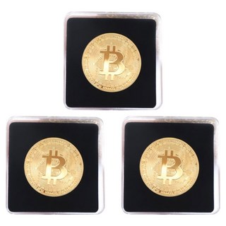 BIEBIO 紀念幣模型硬幣 + 專用盒套組, 3 金色(數位比特幣), 3套