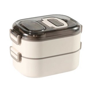 couselect 日式304不鏽鋼雙層便當盒/可微波分隔飯盒 700ml + 400ml 灰咖色, 1個