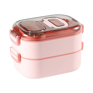 couselect 日式304不鏽鋼雙層便當盒 可微波分隔飯盒 700ml + 400ml, 粉色, 1個
