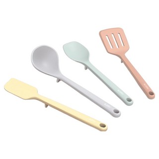 EJIRY Jellybean 矽膠迷你烹飪工具4件組, 1個, 鍋鏟 + 烹飪勺 + 刮刀 + 湯勺, 混合顏色