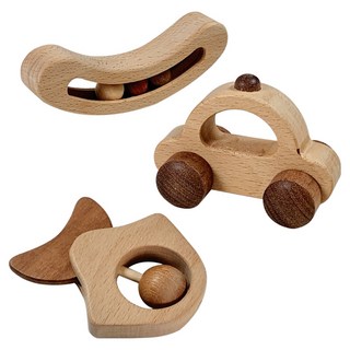 ACACIA bongbong 原木玩具聲音遊戲玩具車+豌豆+魚組, 1套, 單一顏色