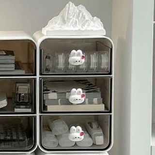 抽屜收納盒 小, 3層, 白色小兔
