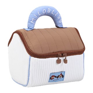 JAR嚴選 小房屋大容量收納包 可愛造型化妝包, 1個, 咖拼藍