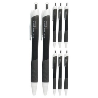 핑크풋 스노우 슬림 노크식 중성펜 0.38mm, 블랙, 8개