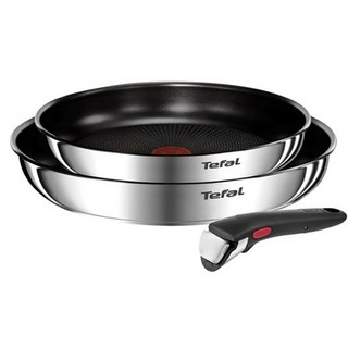 Tefal 特福 精靈不鏽鋼複合系列 IH爐適用 鍋具3件組, 1組, 單一顏色, 平底鍋22cm + 平底鍋26cm + 可拆式把手