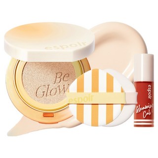 espoir 艾絲珀 Be Glow Volume晶鑽水光氣墊粉餅 SPF42 PA+++ 13g+粉撲 2入+光澤絲絨唇釉 2g組 Gleaming Cali Edition, 13 Porcelain, 1組