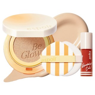 espoir 艾絲珀 Be Glow Volume晶鑽水光氣墊粉餅 SPF42 PA+++ 13g+粉撲 2入+光澤絲絨唇釉 2g組 Gleaming Cali Edition, 21 Ivory, 1組