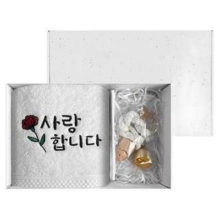 Songwol 松月 喬遷祝賀禮物 Love You 書法毛巾 160g 40支精梳棉 + Simple Room 避邪明太魚 + 風鈴組合, 1套, 象牙白(毛巾)