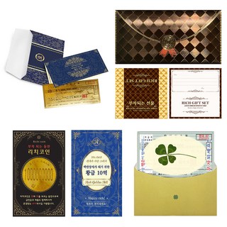 Lucky Symbol 致富禮物 高額支票 高級豪華信封 + 高級黃金紙鈔 + 黃金錢幣 + +24k金貼紙 + 鮮活幸運草 百萬富翁 10億套組, 混合顏色, 1套