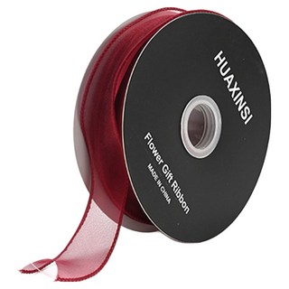 Lead home 高級雪紡網紗帶芯花束禮物包裝緞帶 寬40mm, 1個, 36m, 酒紅色