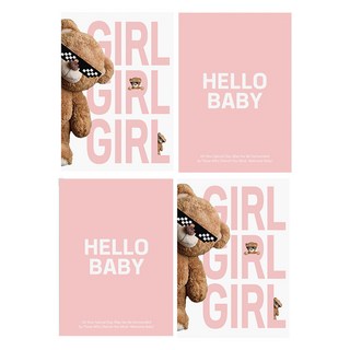 파티아일랜드 A4 곰돌이 베이비샤워 포스터 2종 x 2p 세트, 핑크, 1세트