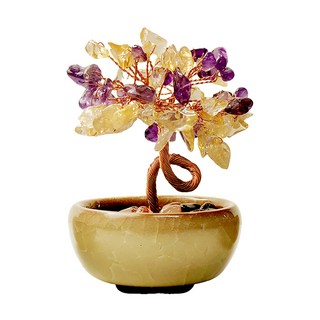 財神小舖 聚寶進財 紫黃水晶招財樹 提升財運, EM-2701-3, 10 x 6cm