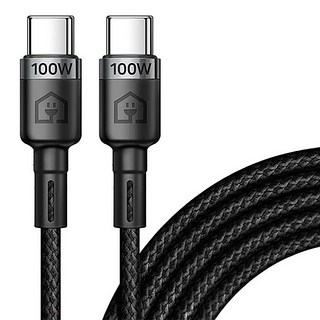 Home Planet Type-C-Type-C PD 100W 快充編織傳輸線, 黑色, 2m, 1條