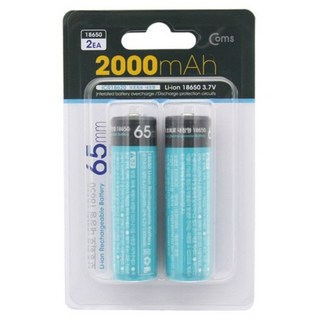 컴스 18650 보호회로 65mm 2000mA 리튬이온 충전지 LB200, 2개입, 1개
